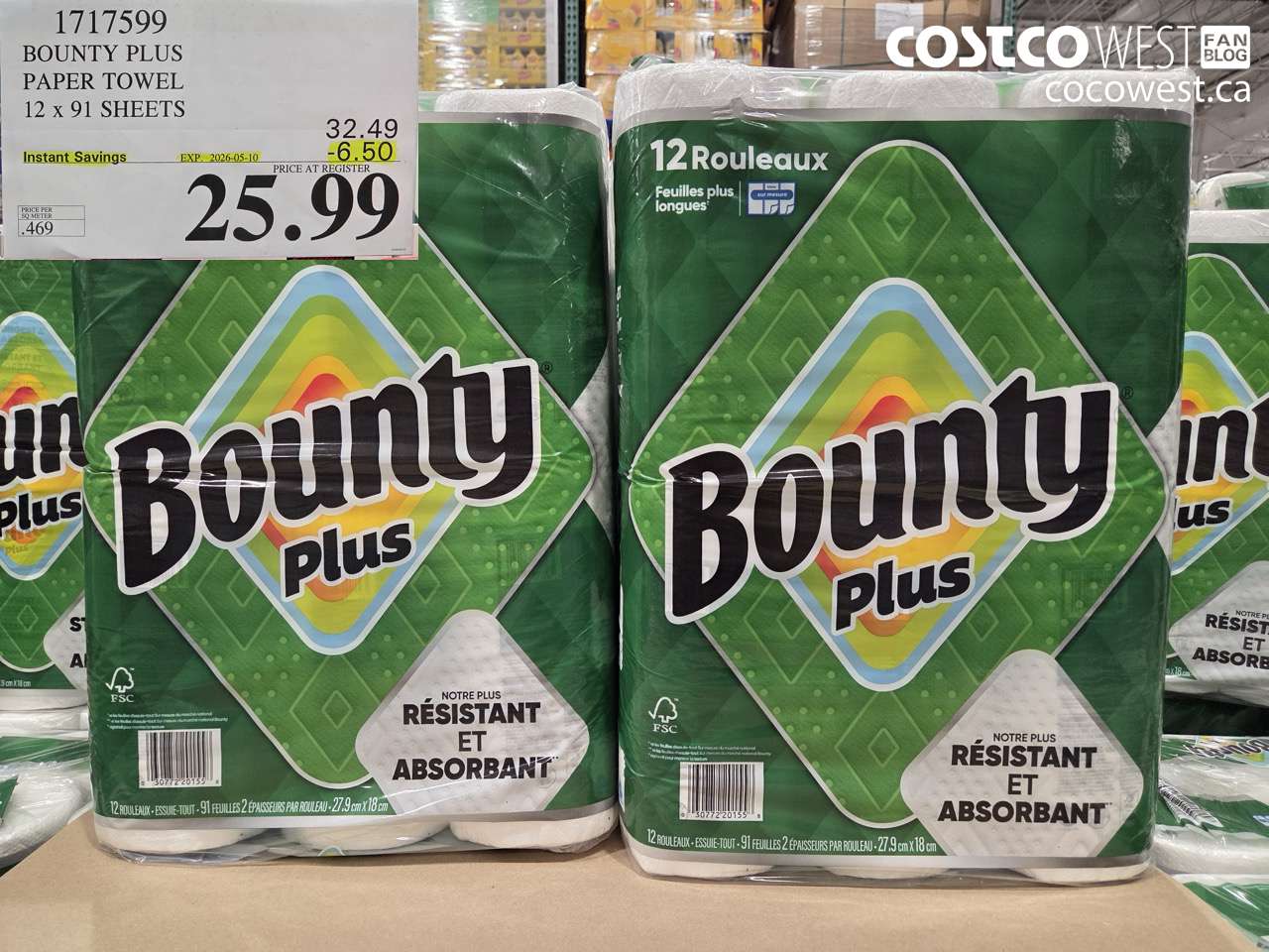 1717599 BOUNTY PLUS PAPER TOWEL 12 X 9 SHEETS ($6.50 INSTANT SAVINGS EXPIRES ON 2026-05-10) $25.99