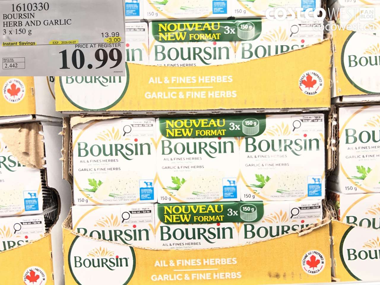 1610330 BOURSIN HERB AND GARLIC 3 X 150 G ($3.00 INSTANT SAVINGS EXPIRES ON 2026-04-07) $10.99