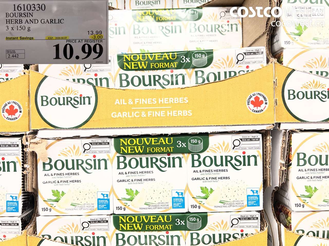 1610330 BOURSIN HERB AND GARLIC 3 X 150 G ($3.00 INSTANT SAVINGS EXPIRES ON 2026-04-07) $10.99
