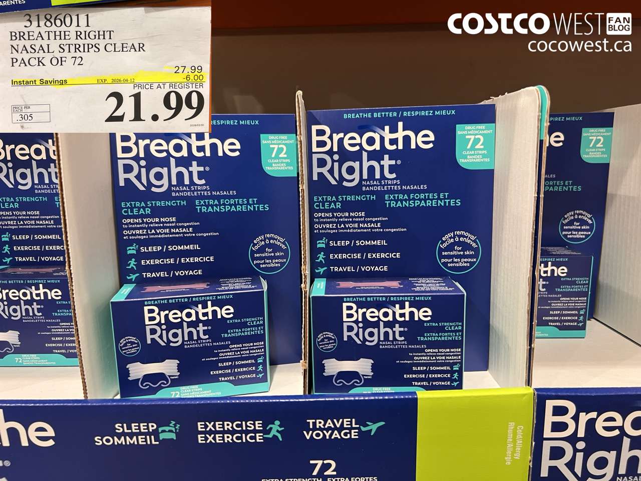 3186011 BREATHE RIGHT NASAL STRIPS CLEAR PACK OF 72 ($6.00 INSTANT SAVINGS EXPIRES ON 2026-04-12) $21.99