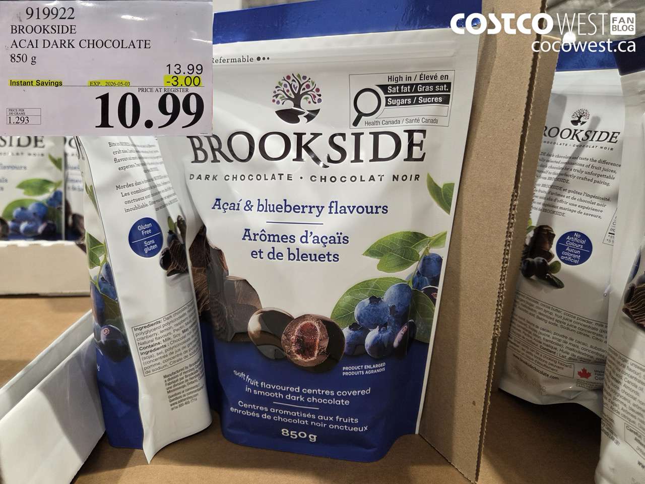 919922 BROOKSIDE ACAI DARK CHOCOLATE 850 G ($3.00 INSTANT SAVINGS EXPIRES ON 2026-05-03) $10.99