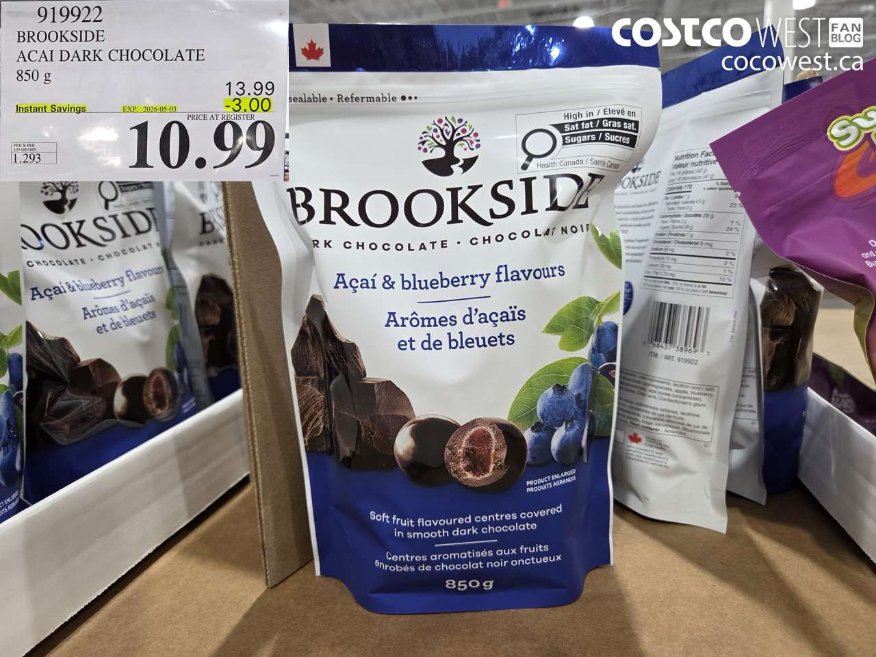 919922 BROOKSIDE ACAI DARK CHOCOLATE 850 G ($3.00 INSTANT SAVINGS EXPIRES ON 2026-05-03) $10.99