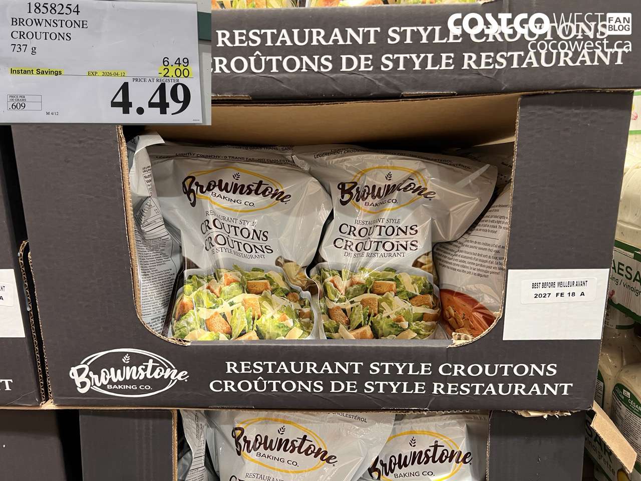 1858254 BROWNSTONE CROUTONS 737 G ($2.00 INSTANT SAVINGS EXPIRES ON 2026-04-12) $4.49
