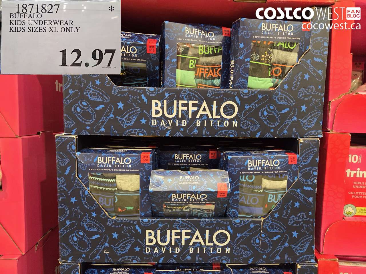 1871827 BUFFALO KIDS UNDERWEAR KIDS SIZES XL ONLY $12.97