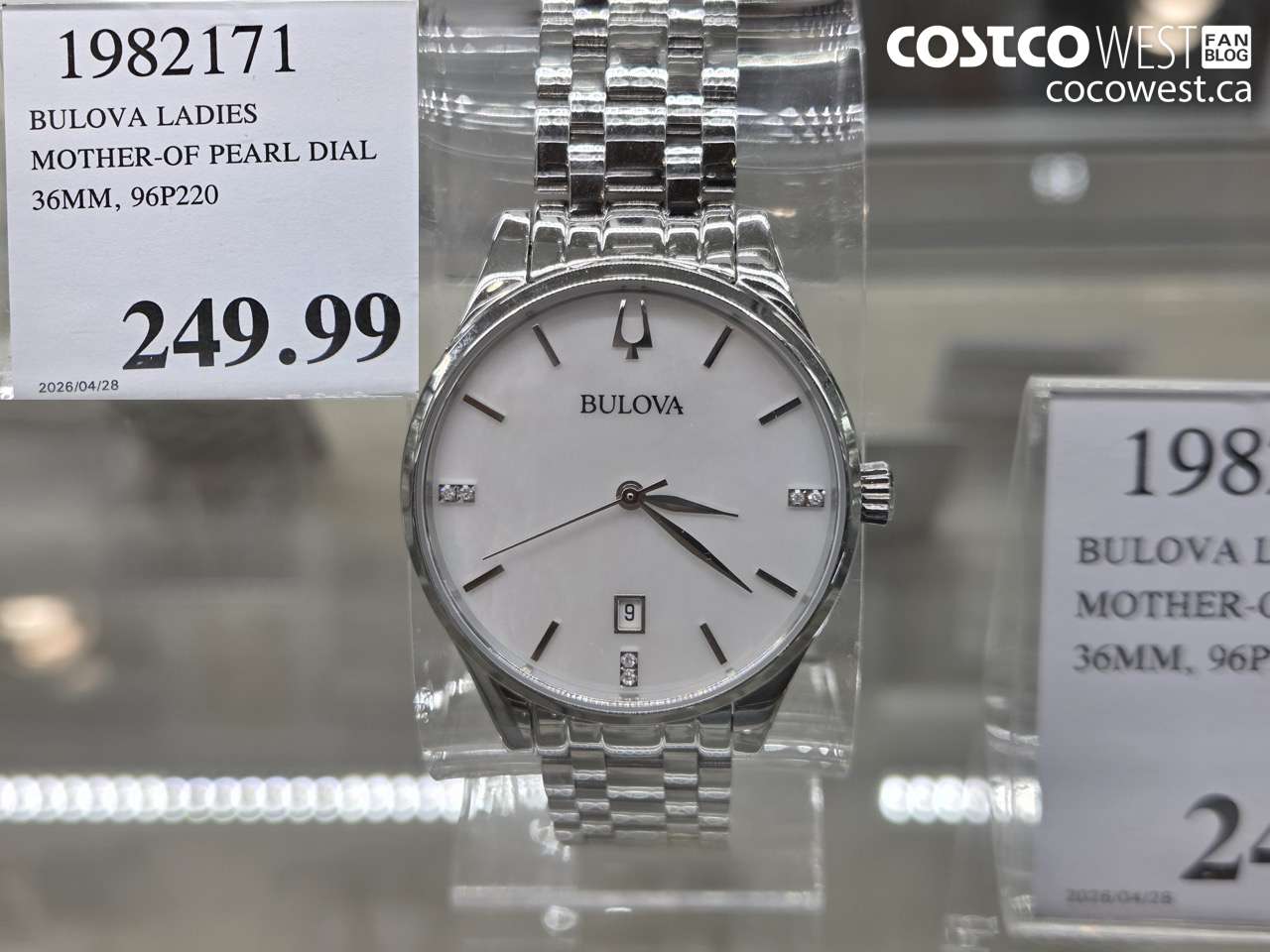 1982171 BULOVA LADIES MOTHER OF PEARL DIAL 36MM, 96P220 $249.99