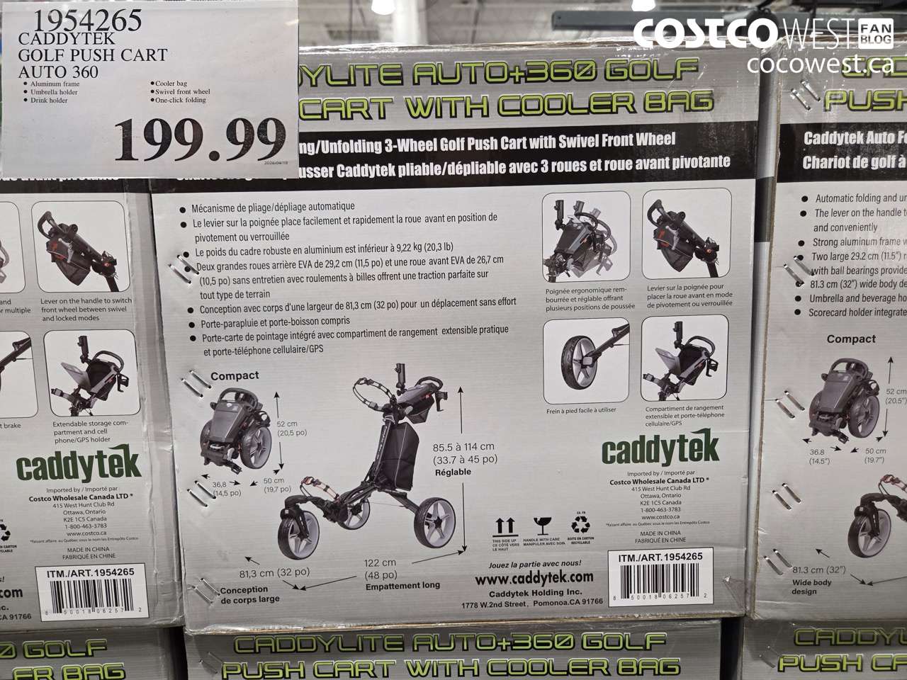 1954265 CADDYTEK GOLF PUSH CART AUTO 360 $199.99