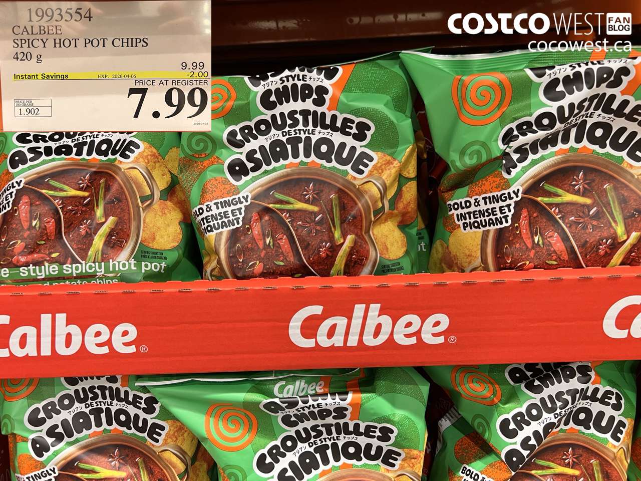 1993554 CALBEE SPICY HOT POT CHIPS 420 G ($2.00 INSTANT SAVINGS EXPIRES ON 2026-04-06) $7.99