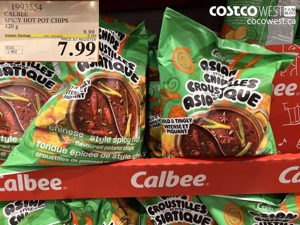1993554 CALBEE SPICY HOT POT CHIPS 420 G ($2.00 INSTANT SAVINGS EXPIRES ON 2026-04-06) $7.99
