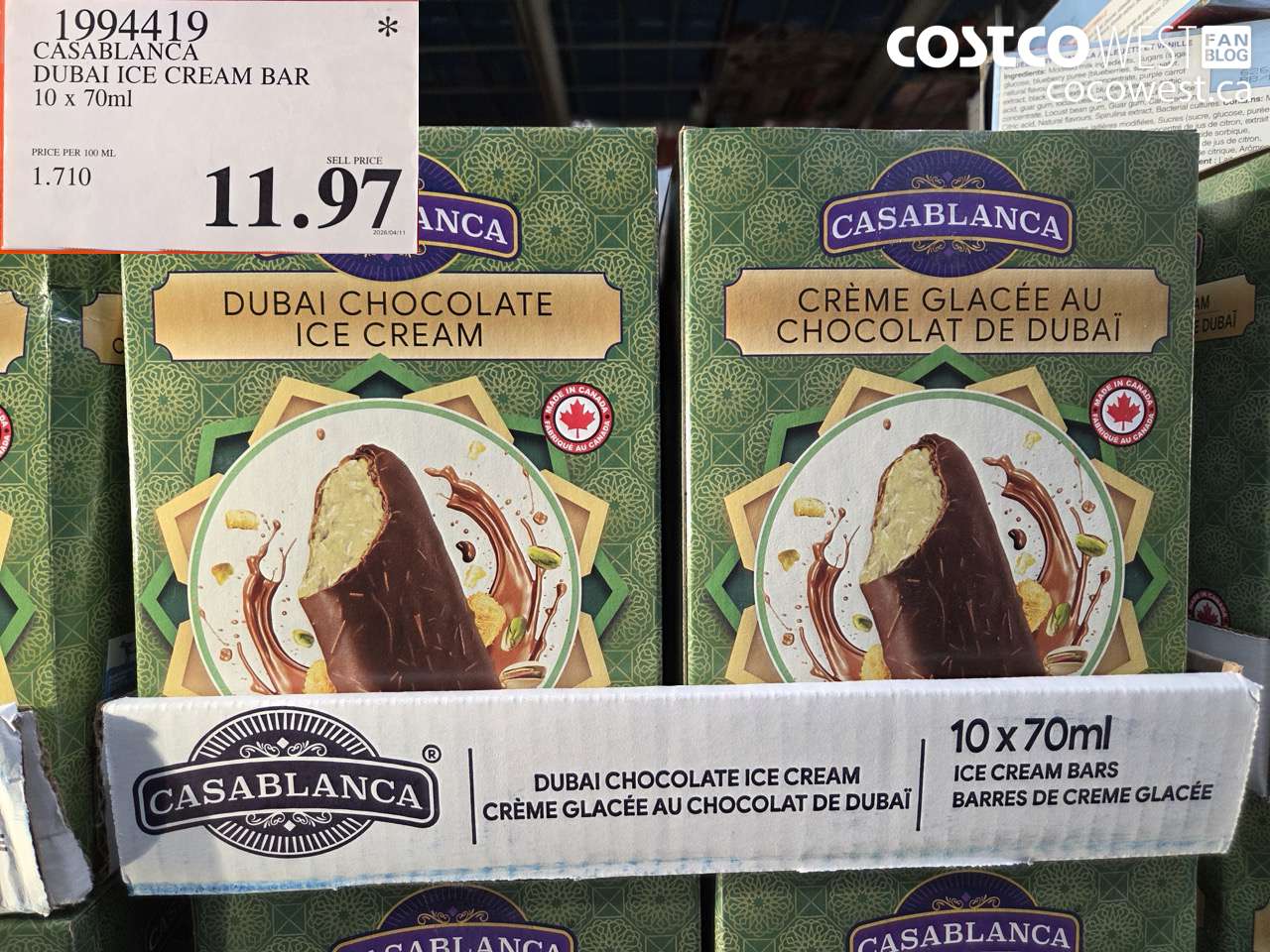 1994419 CASABLANCA DUBAI ICE CREAM BAR 10 X 70ML $11.97