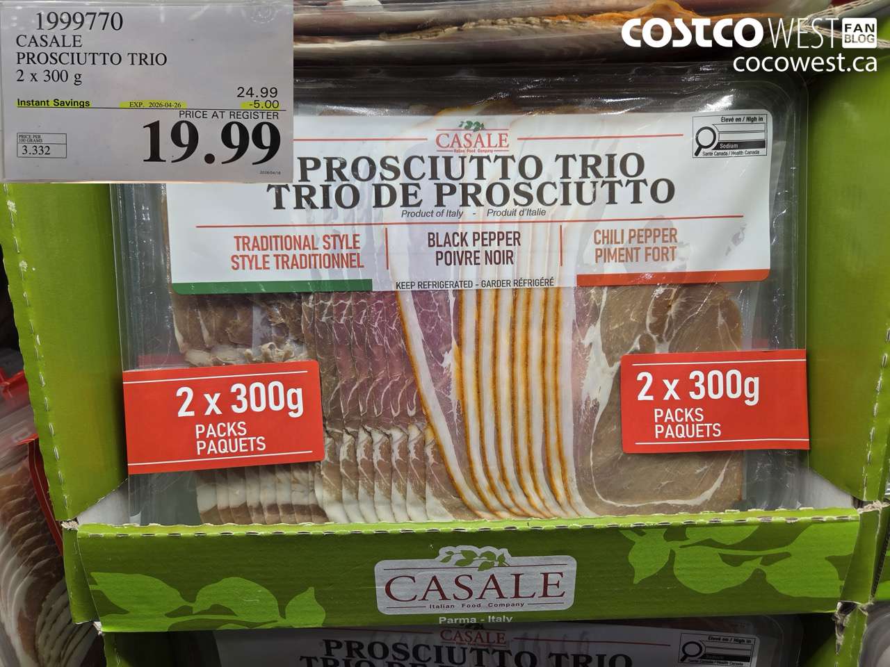 199970 CASALE PROSCIUTTO TRIO 2 X 300 G ($5.00 INSTANT SAVINGS EXPIRES ON 2026-04-26) $19.99