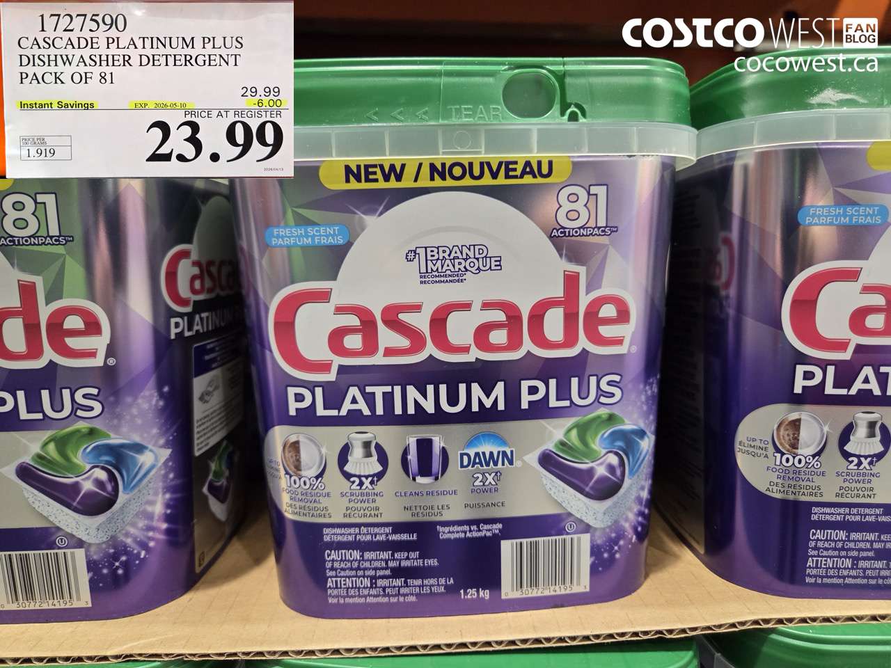 1727590 CASCADES PLATINUM PLUS DISHWASHER DETERGENT PACK OF 81 ($6.00 INSTANT SAVINGS EXPIRES ON 2026-05-10) $23.99