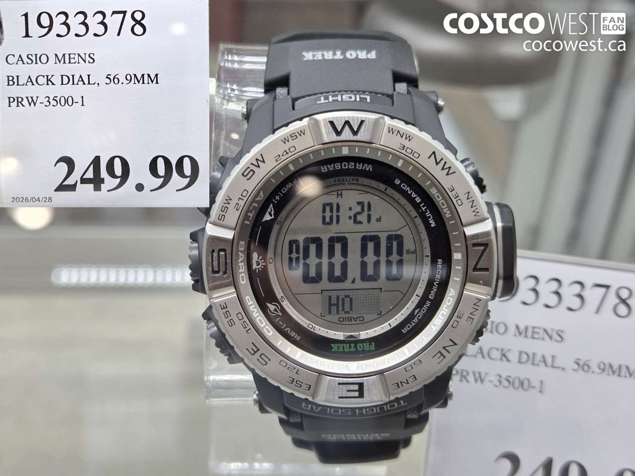 1933378 CASIO MENS BLACK DIAL, 56.9MM PRW-3500-1 $249.99