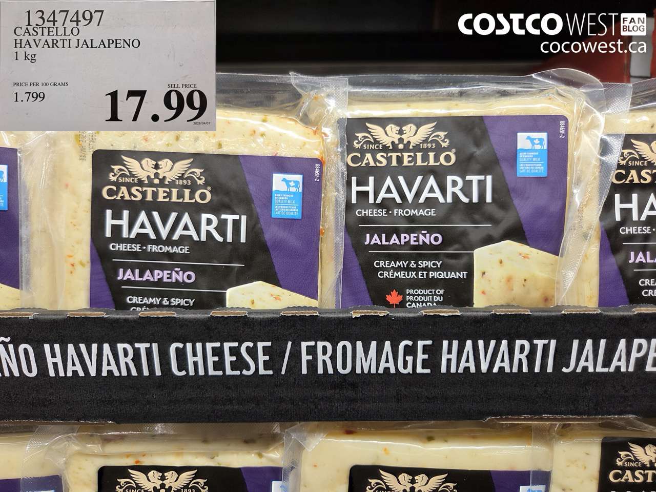 1347497 CASTELLO HAVARTI JALAPENO 1 KG $17.99