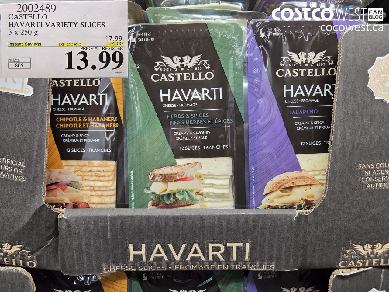 2002489 CASTELLO HAVARTI VARIETY SLICES 3 X 250 G ($4.00 INSTANT SAVINGS EXPIRES ON 2026-05-10) $13.99