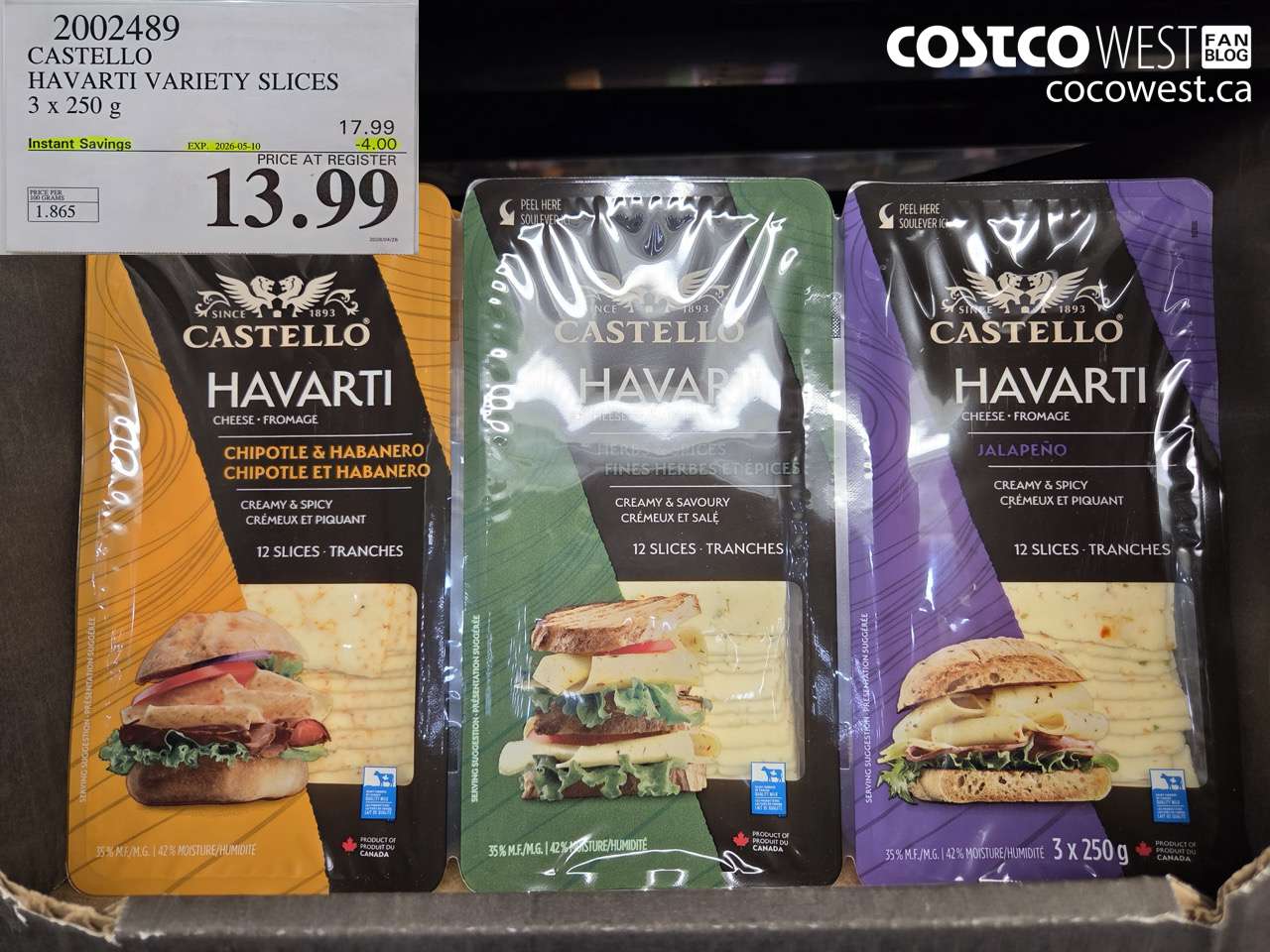 2002489 CASTELLO HAVARTI VARIETY SLICES 3 X 250 G ($4.00 INSTANT SAVINGS EXPIRES ON 2026-05-10) $13.99