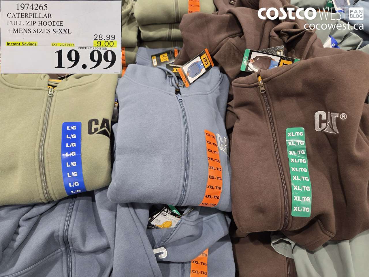 1974265 CATERPILLAR FULL ZIP HOODIE +MENS SIZES S-XXL ($9.00 INSTANT SAVINGS EXPIRES ON 2026-04-12) $19.99