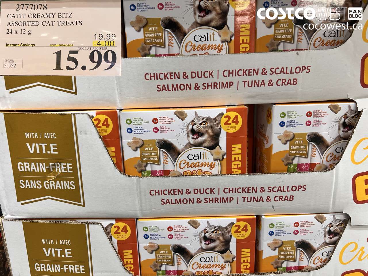 2777078 CATIT CREAMY BITZ ASSORTED CAT TREATS 24 X 12 G ($4.00 INSTANT SAVINGS EXPIRES ON 2026-04-05) $15.99