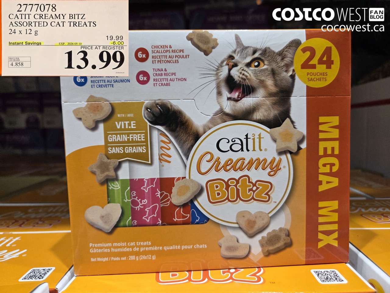 2777078 CATIT CREAMY BITZ ASSORTED CAT TREATS 24 X 12 G ($6.00 INSTANT SAVINGS EXPIRES ON 2026-05-10) $13.99