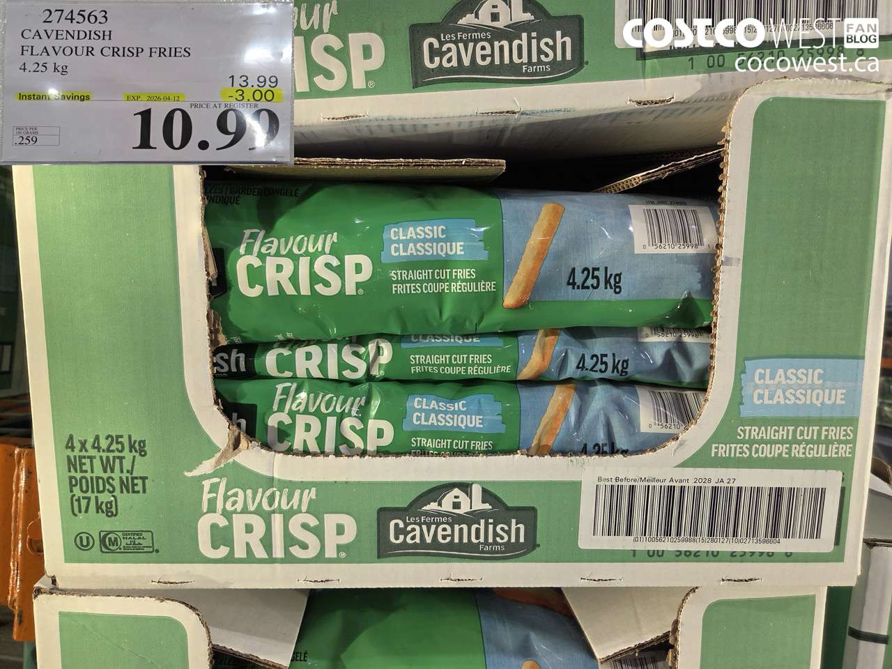 274563 CAVENDISH FLAVOUR CRISP FRIES 4.25KG ($3.00 INSTANT SAVINGS EXPIRES ON 2026-04-12) $10.99