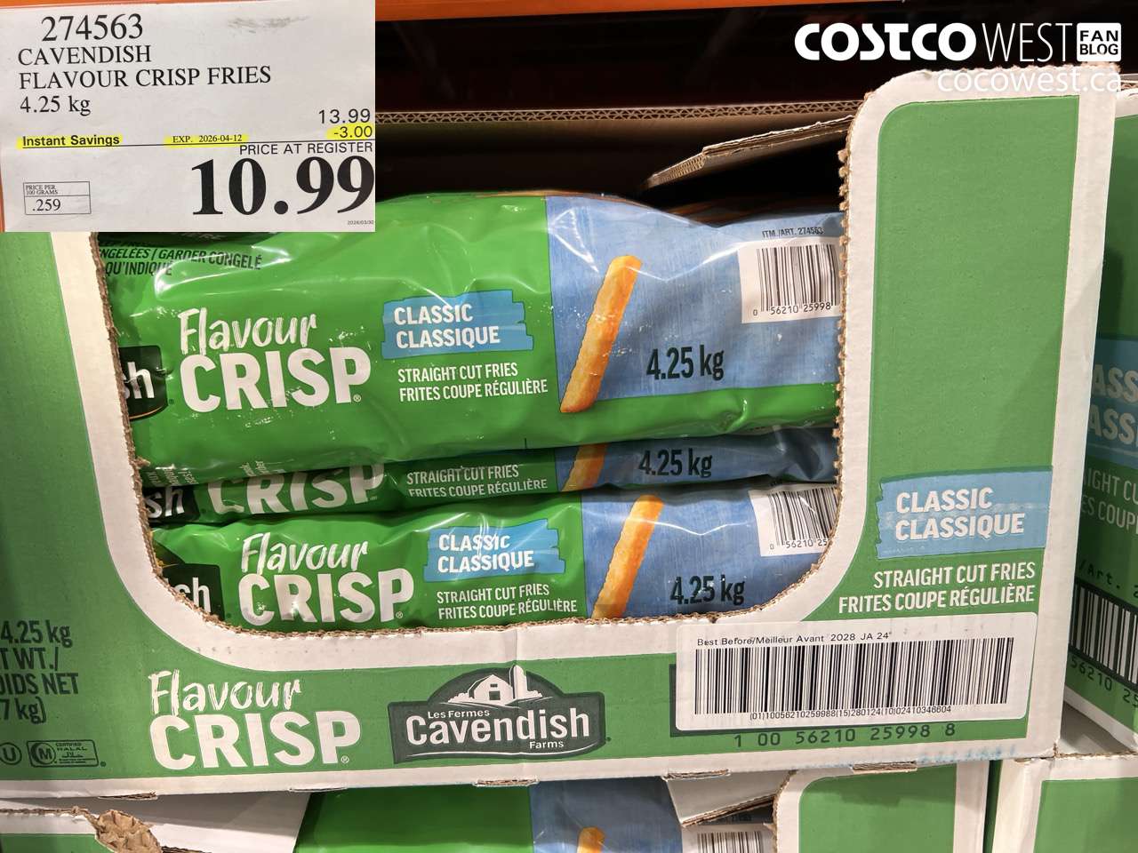 274563 CAVENDISH FLAVOUR CRISP FRIES 4.25 KG ($3.00 INSTANT SAVINGS EXPIRES ON 2026-04-12) $10.99