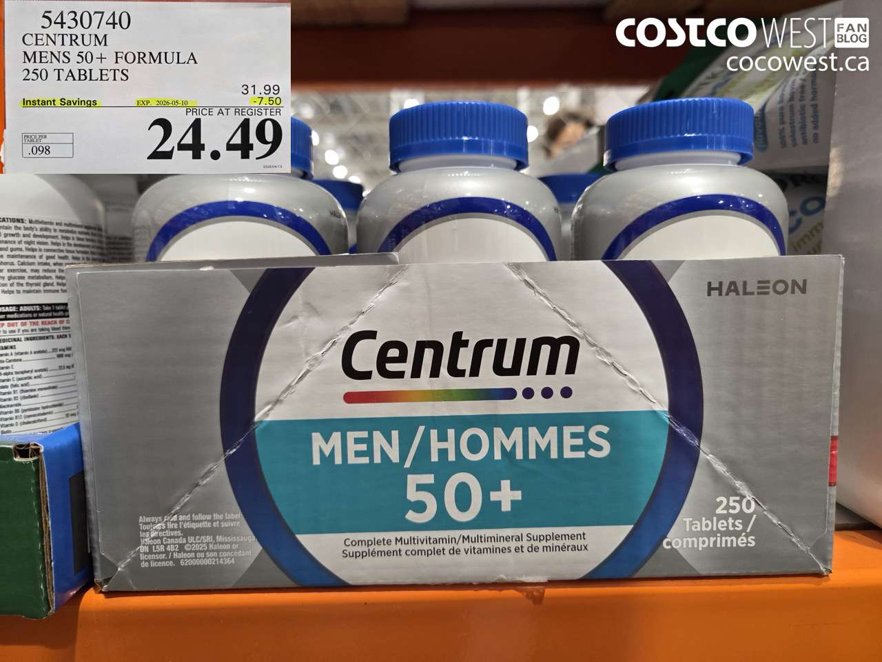 5430740 CENTRUM MENS 50+ FORMULA 250 TABLETS ($7.50 INSTANT SAVINGS EXPIRES ON 2026-05-10) $24.49