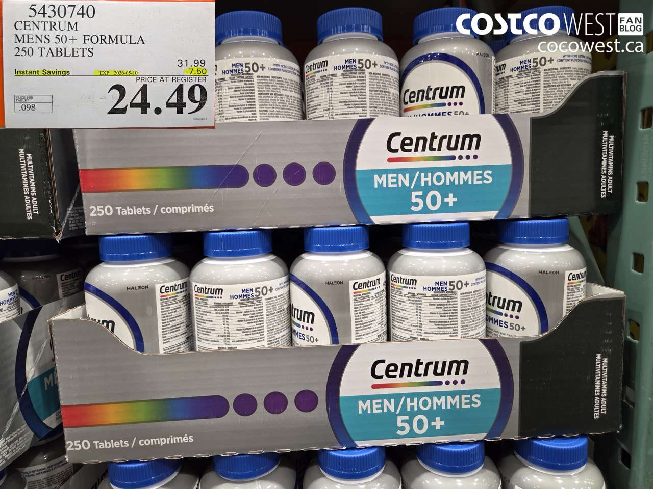 5430740 CENTRUM MENS 50+ FORMULA 250 TABLETS ($7.50 INSTANT SAVINGS EXPIRES ON 2026-05-10) $24.49