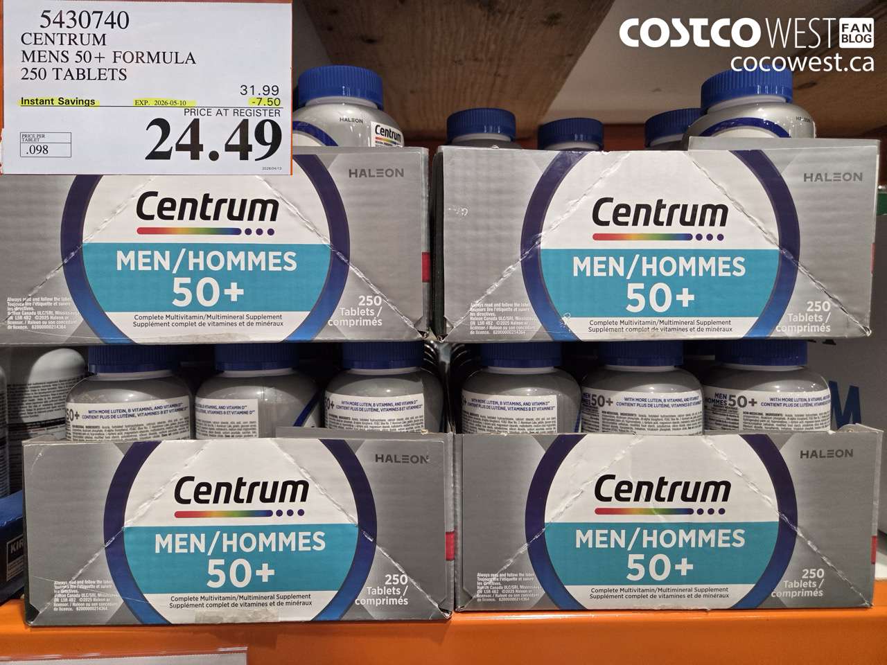 5430740 CENTRUM MENS 50+ FORMULA 250 TABLETS ($7.50 INSTANT SAVINGS EXPIRES ON 2026-05-10) $24.49