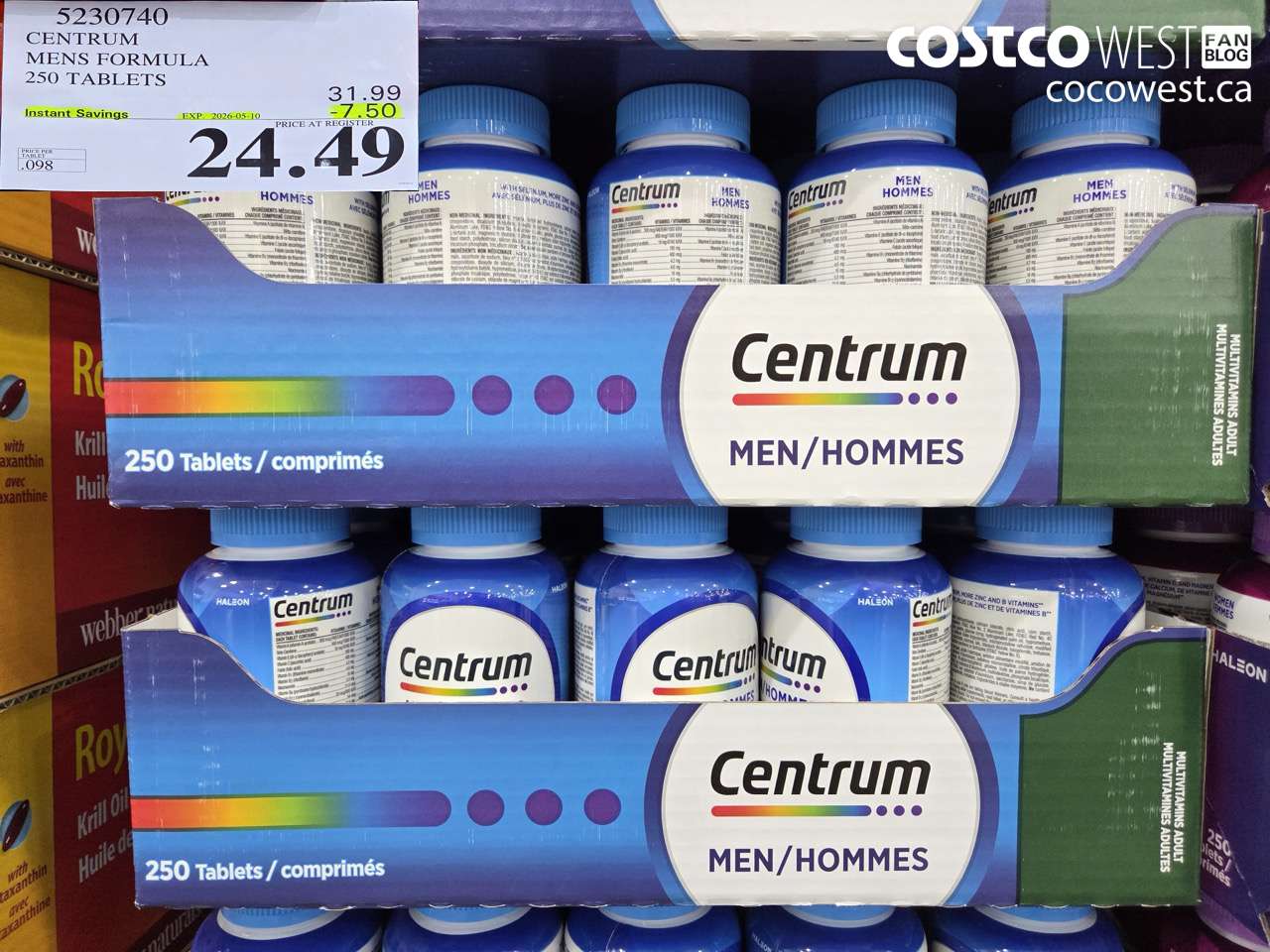 5230740 CENTRUM MENS FORMULA 250 TABLETS ($7.50 INSTANT SAVINGS EXPIRES ON 2026-05-10) $24.49