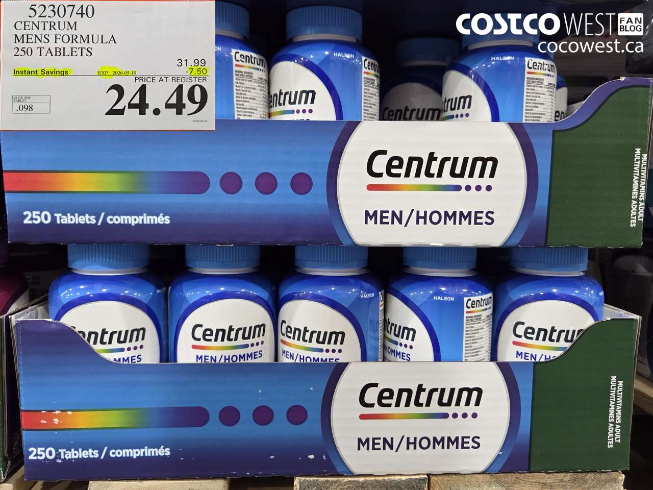 5230740 CENTRUM MENS FORMULA 250 TABLETS ($7.50 INSTANT SAVINGS EXPIRES ON 2026-05-10) $24.49