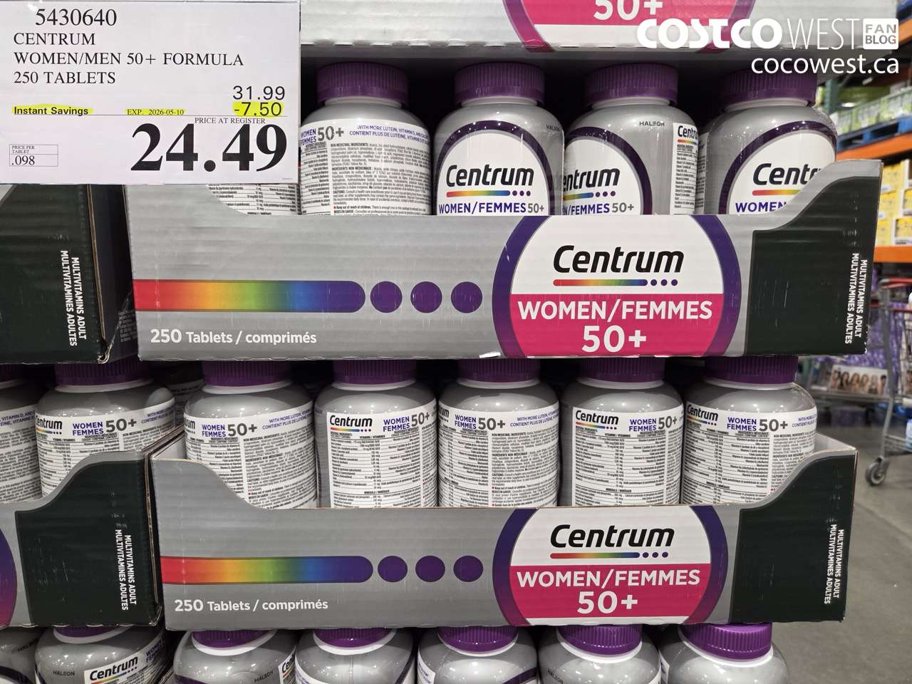 5430640 CENTRUM WOMEN/MEN 50+ FORMULA 250 TABLETS ($7.50 INSTANT SAVINGS EXPIRES ON 2026-05-10) $24.49