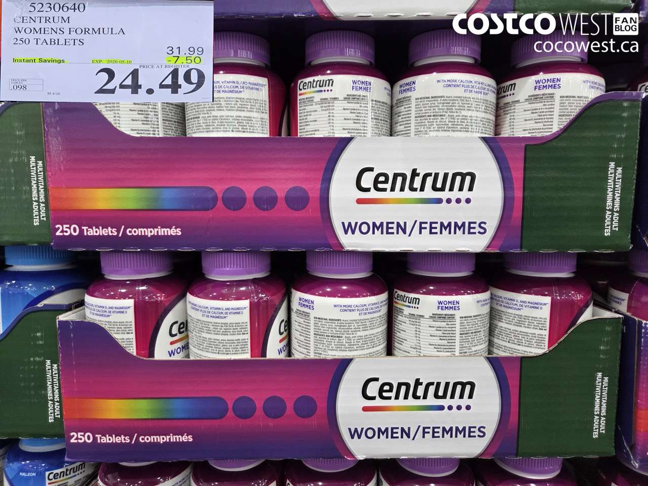 5230640 CENTRUM WOMENS FORMULA 250 TABLETS ($7.50 INSTANT SAVINGS EXPIRES ON 2026-05-10) $24.49