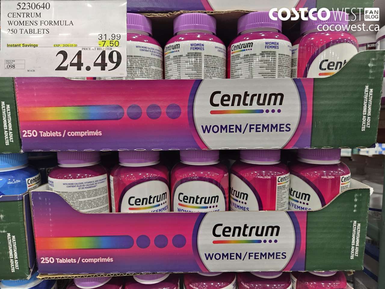 5230640 CENTRUM WOMENS FORMULA 250 TABLETS ($7.50 INSTANT SAVINGS EXPIRES ON 2026-05-10) $24.49