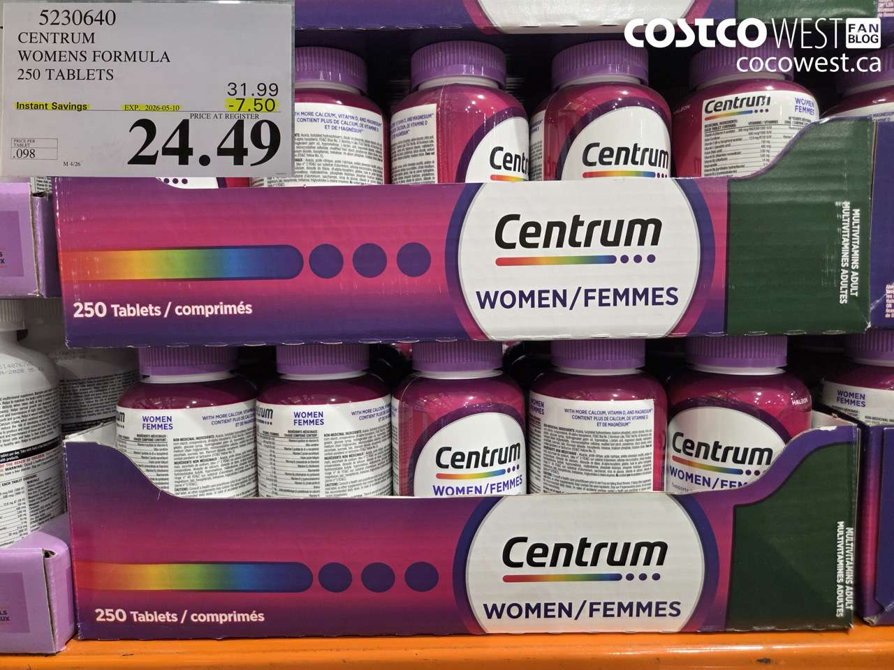 5230640 CENTRUM WOMENS FORMULA 250 TABLETS ($7.50 INSTANT SAVINGS EXPIRES ON 2026-05-10) $24.49