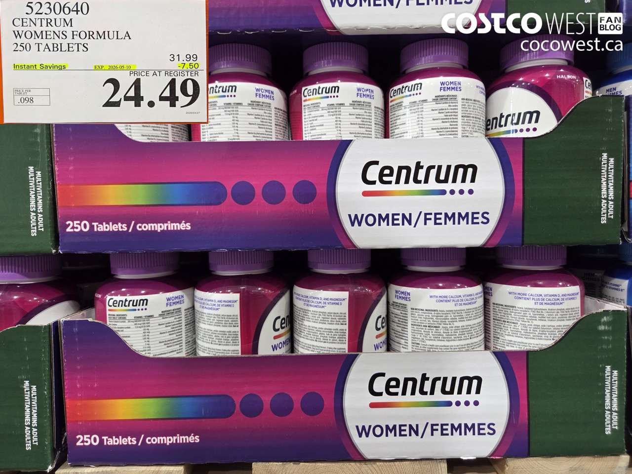 5230640 CENTRUM WOMENS FORMULA 250 TABLETS ($7.50 INSTANT SAVINGS EXPIRES ON 2026-05-10) $24.49