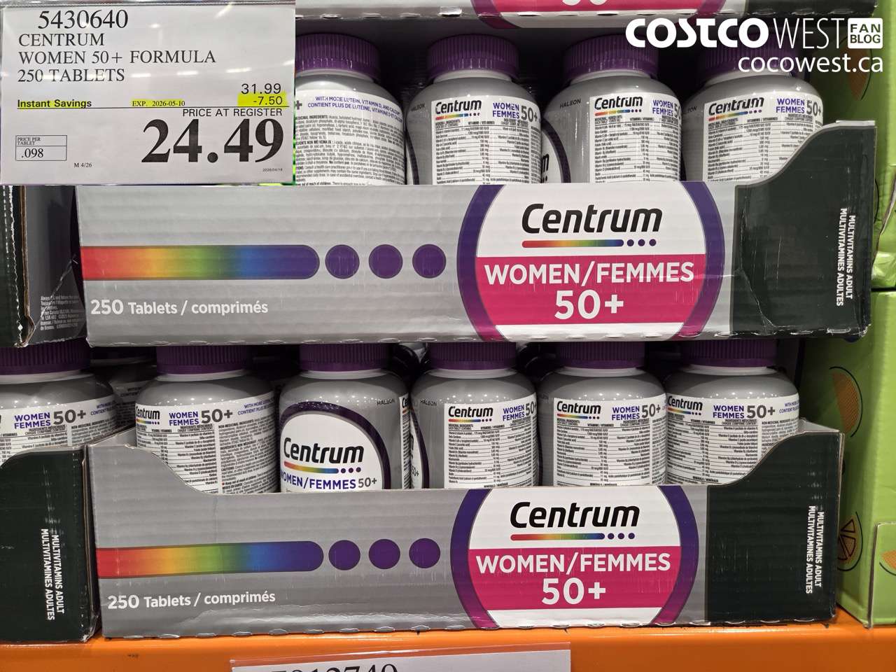 5430640 CENTRUM WOMEN 50+ FORMULA 250 TABLETS ($7.50 INSTANT SAVINGS EXPIRES ON 2026-05-10) $24.49