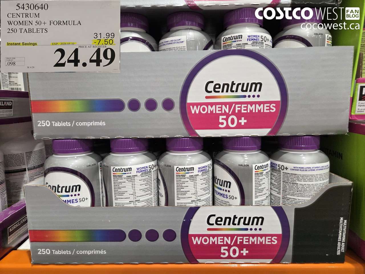 5430640 CENTRUM WOMEN 50+ FORMULA 250 TABLETS ($7.50 INSTANT SAVINGS EXPIRES ON 2026-05-10) $24.49