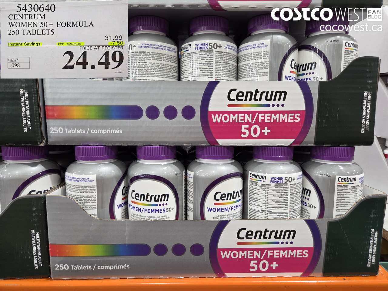 5430640 CENTRUM WOMEN 50+ FORMULA 250 TABLETS ($7.50 INSTANT SAVINGS EXPIRES ON 2026-05-10) $24.49