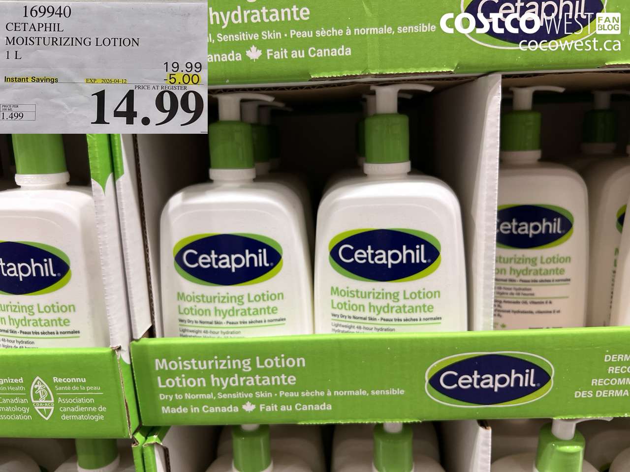 169940 CETAPHIL MOISTURIZING LOTION 1 L ($5.00 INSTANT SAVINGS EXPIRES ON 2026-04-12) $14.99