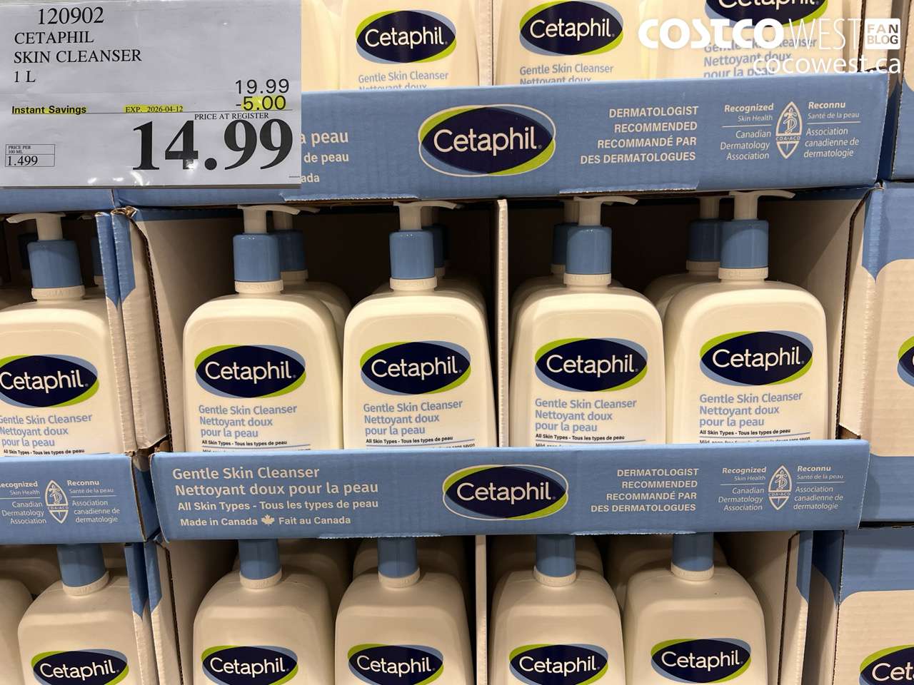 120902 CETAPHIL SKIN CLEANSER 1 L ($5.00 INSTANT SAVINGS EXPIRES ON 2026-04-12) $14.99