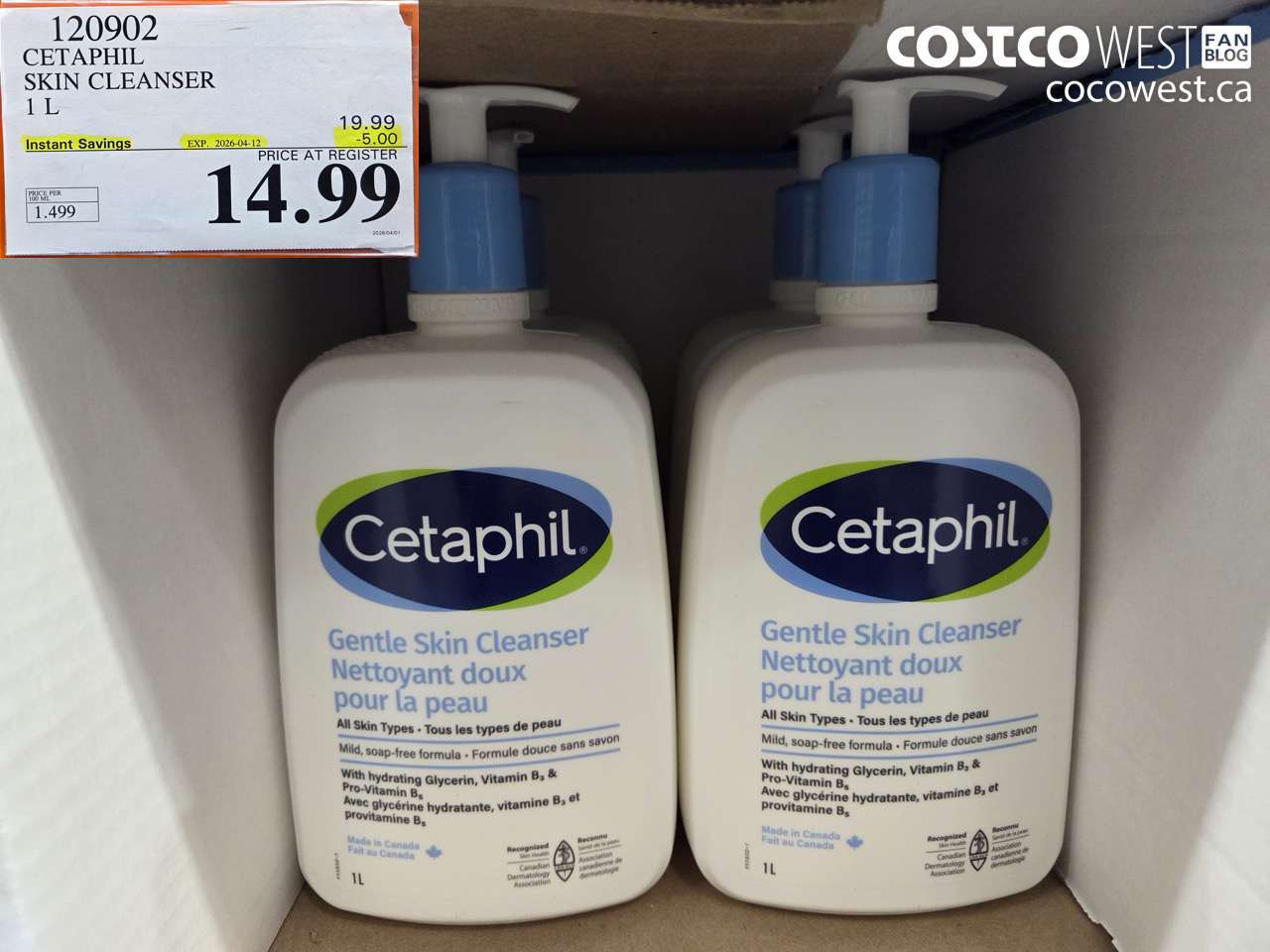 120902 CETAPHIL SKIN CLEANSER 1 L ($5.00 INSTANT SAVINGS EXPIRES ON 2026-04-12) $14.99