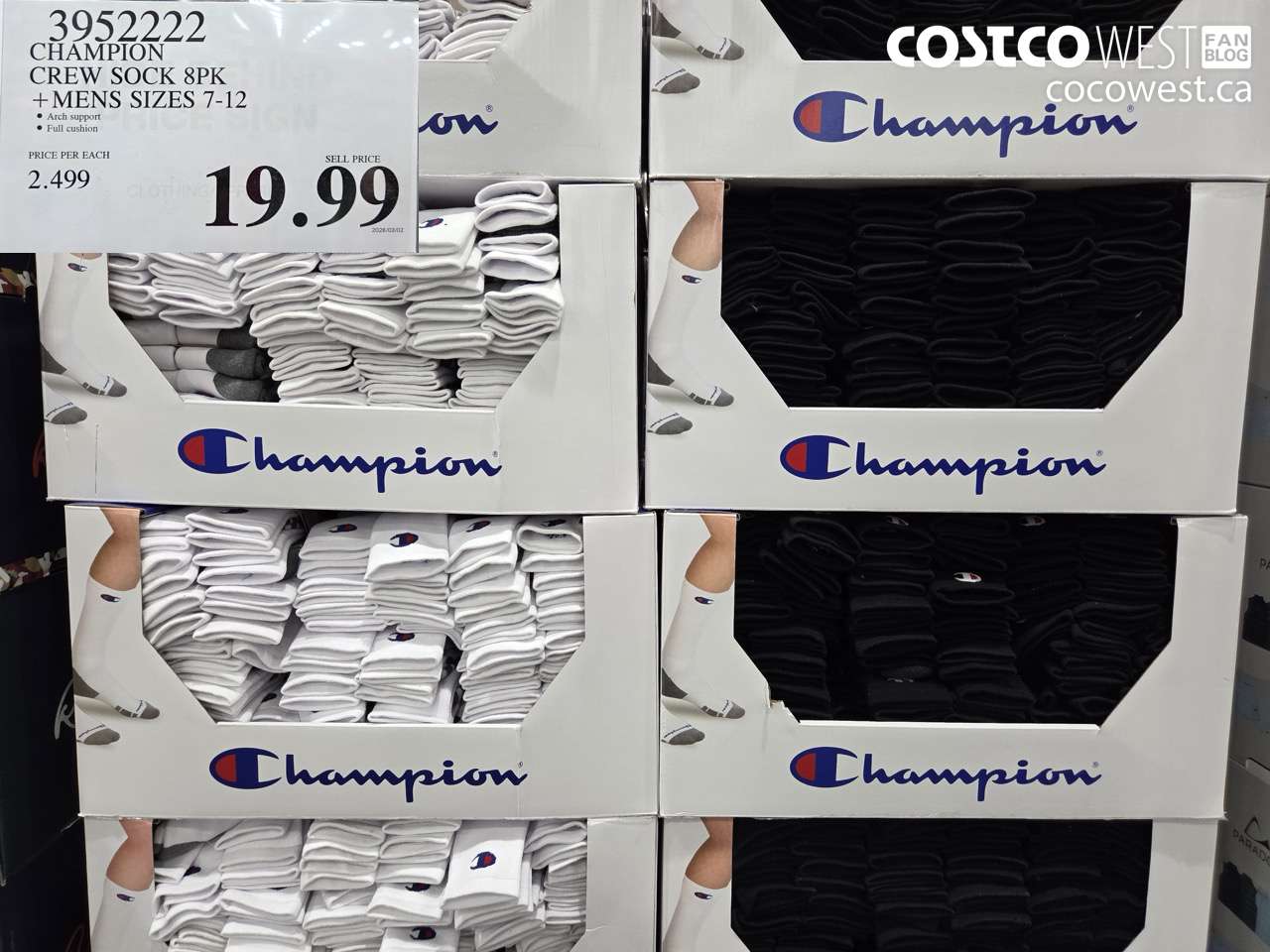 39522222 CHAMPION CREW SOCK 8PK + MENS SIZES 7-12 $19.99