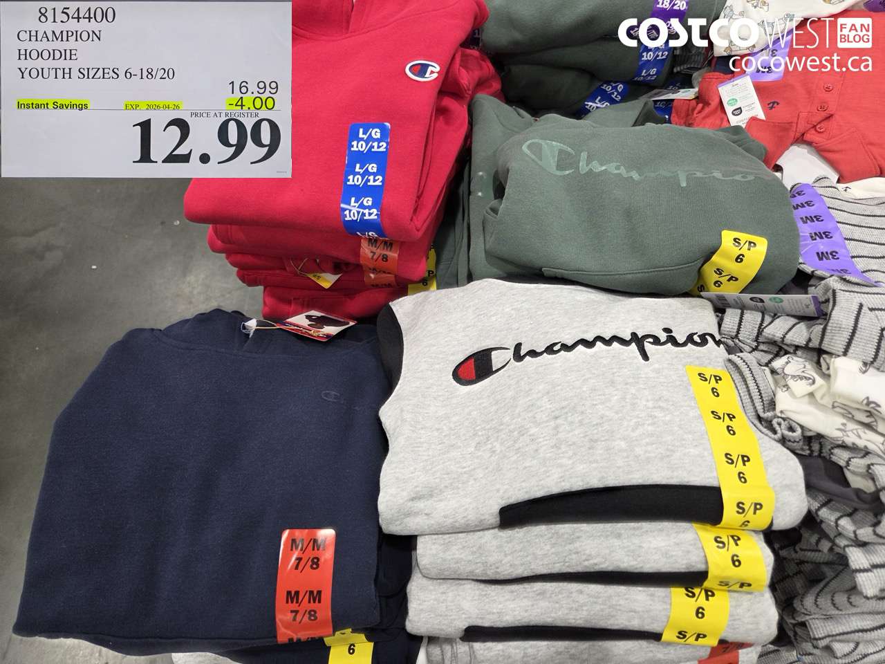 8154400 CHAMPION HOODIE YOUTH SIZES 6-18/20 ($4.00 INSTANT SAVINGS EXPIRES ON 2026-04-26) $12.99