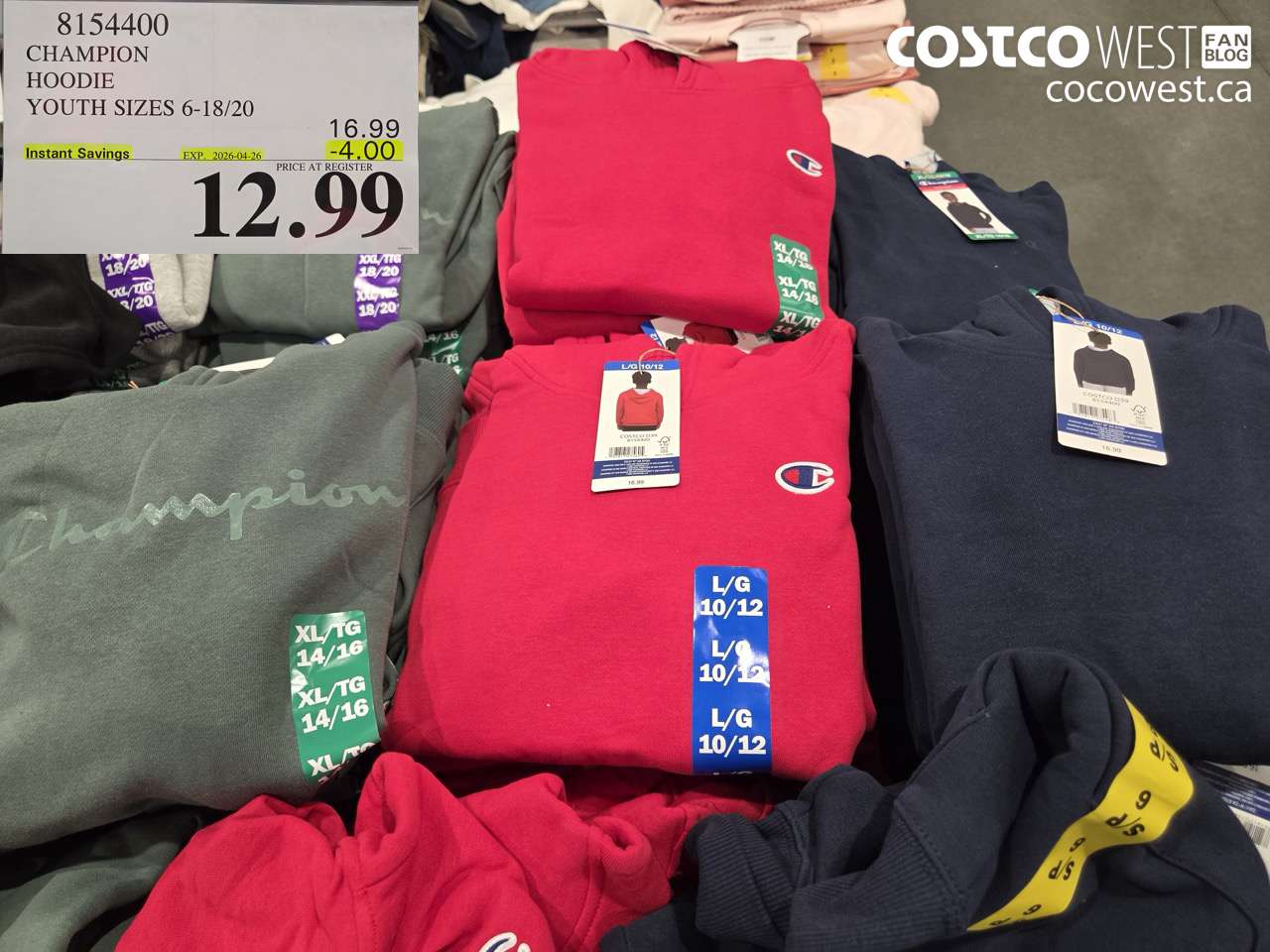 8154400 CHAMPION HOODIE YOUTH SIZES 6-18/20 ($4.00 INSTANT SAVINGS EXPIRES ON 2026-04-26) $12.99