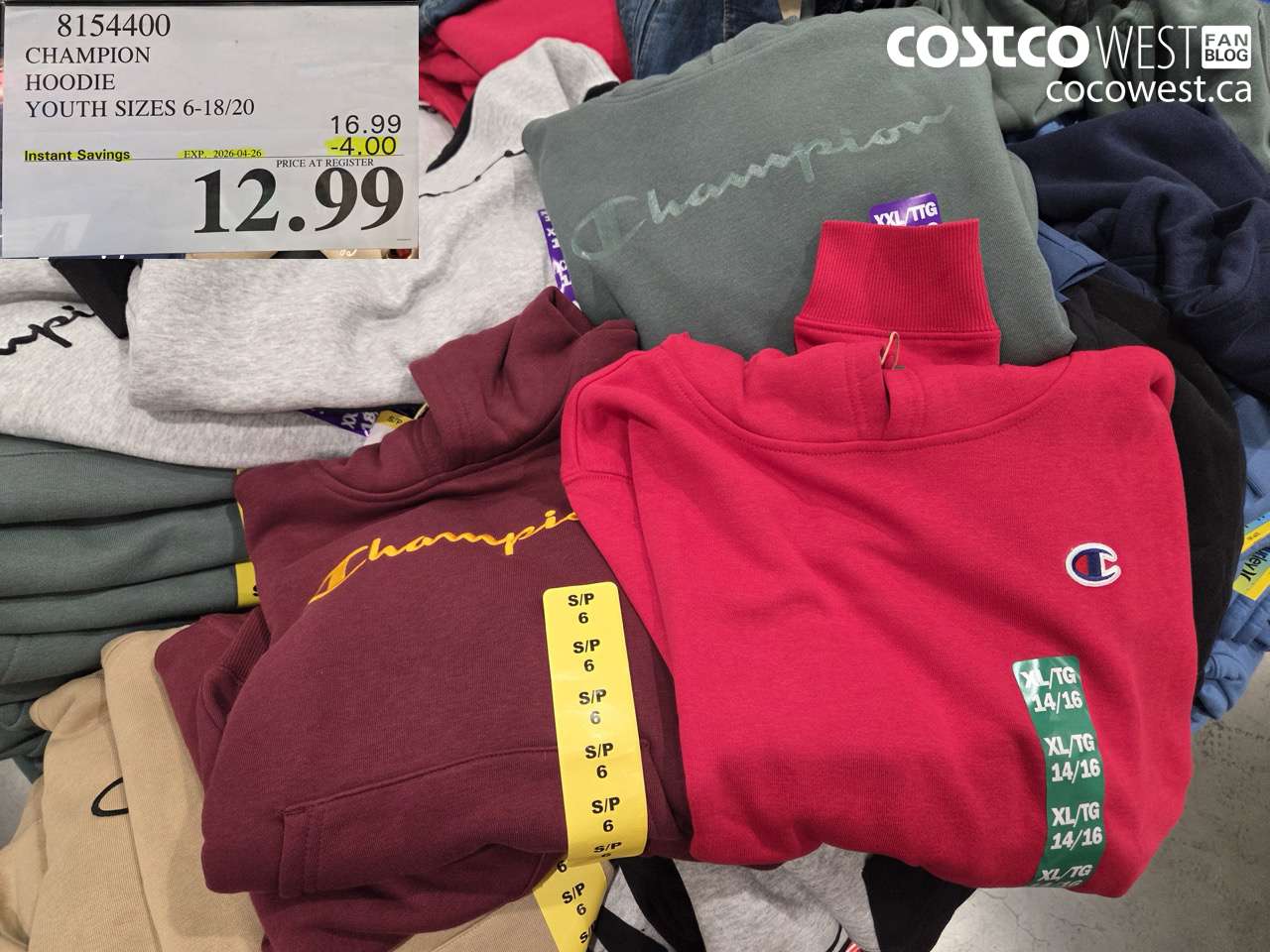 8154400 CHAMPION HOODIE YOUTH SIZES 6-18/20 ($4.00 INSTANT SAVINGS EXPIRES ON 2026-04-26) $12.99