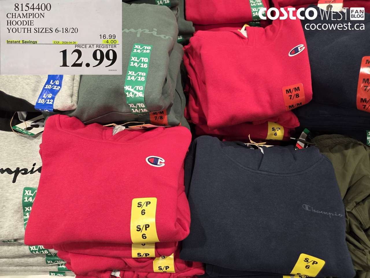 8154400 CHAMPION HOODIE YOUTH SIZES 6-18/20 ($4.00 INSTANT SAVINGS EXPIRES ON 2026-04-26) $12.99