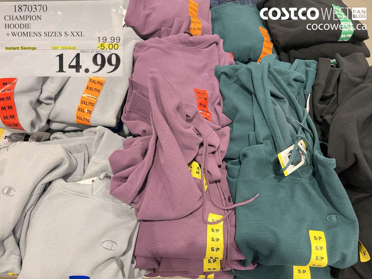 1870370 CHAMPION HOODIE + WOMENS SIZES S-XXL ($5.00 INSTANT SAVINGS EXPIRES ON 2026-04-05) $14.99