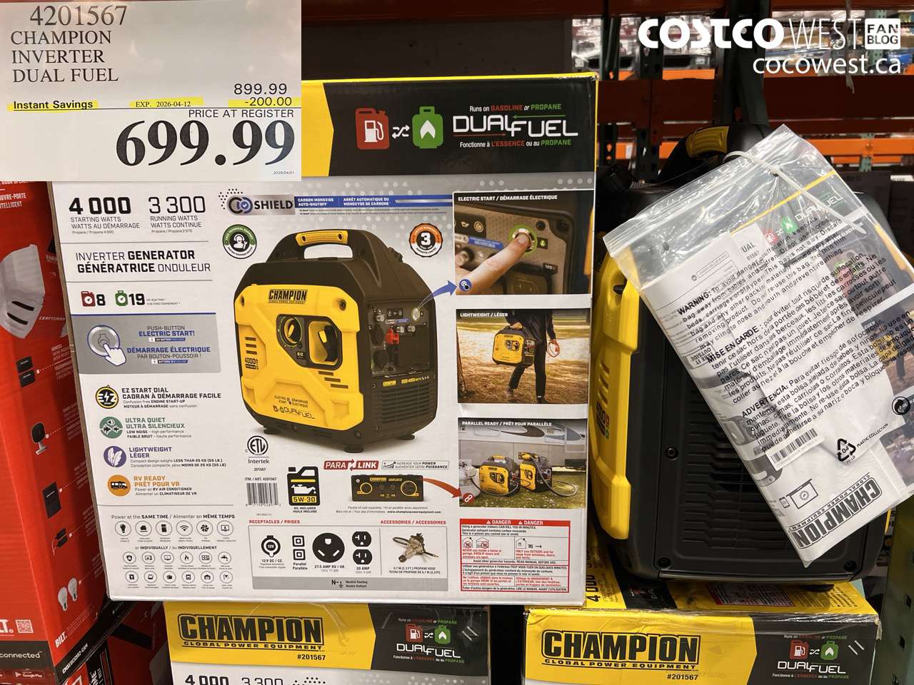 4201567 CHAMPION INVERTER DUAL FUEL ($200.00 INSTANT SAVINGS EXPIRES ON 2026-04-12) $699.99