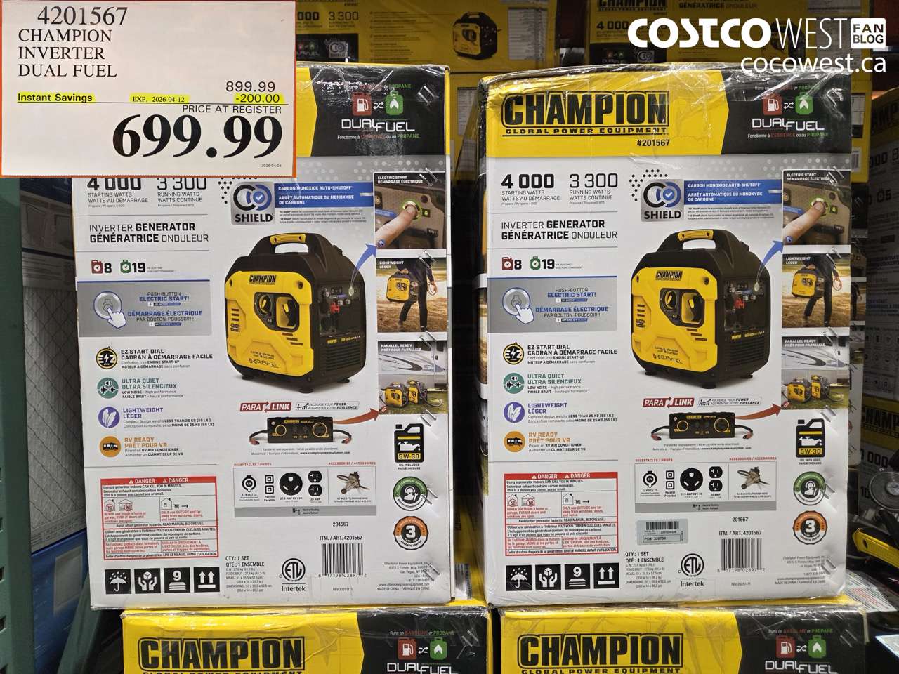4201567 CHAMPION INVERTER DUAL FUEL ($200.00 INSTANT SAVINGS EXPIRES ON 2026-04-12) $699.99