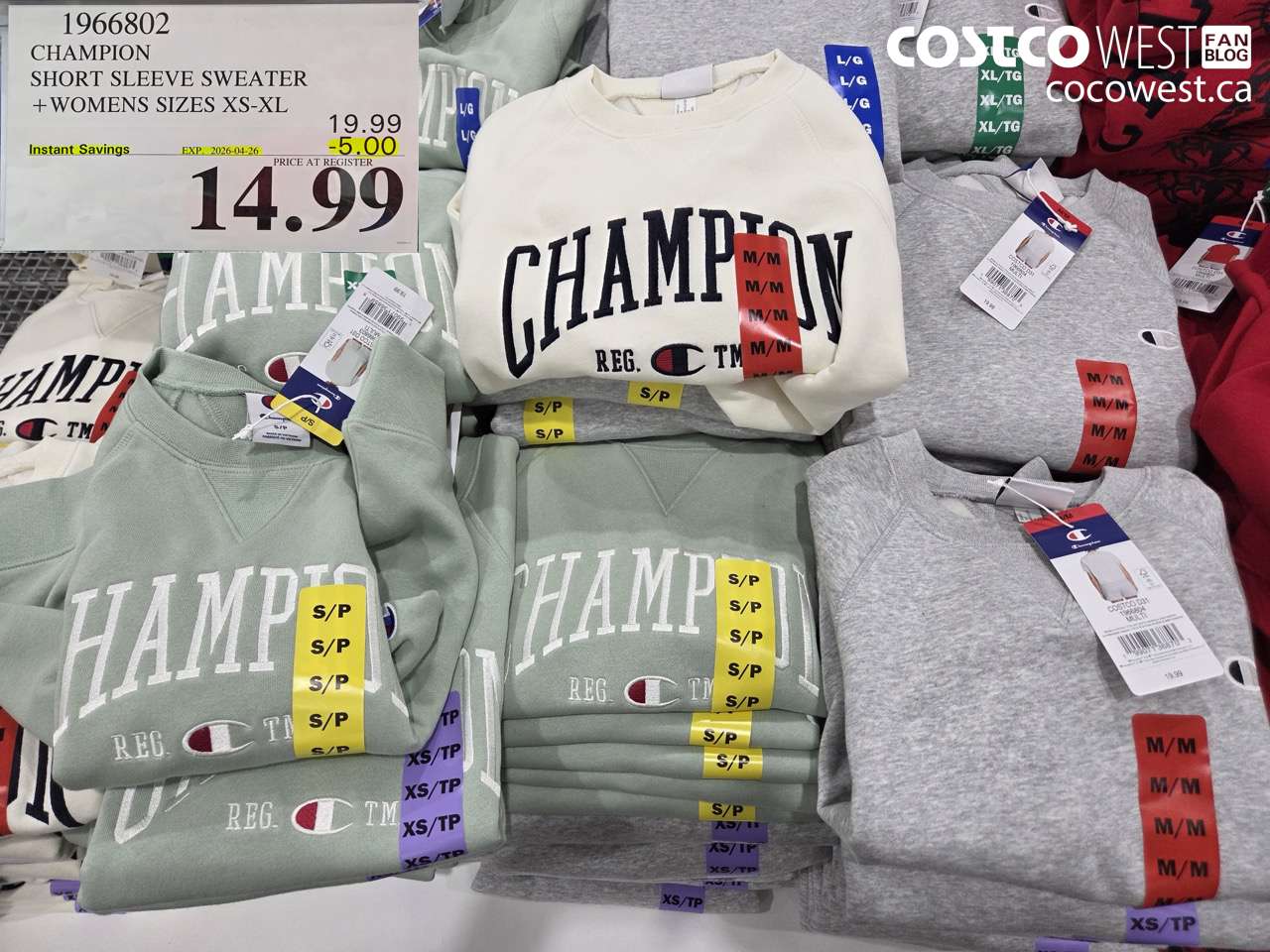 1966802 CHAMPION SHORT SLEEVE SWEATER + WOMENS SIZES XS-XL ($5.00 INSTANT SAVINGS EXPIRES ON 2026-04-26) $14.99