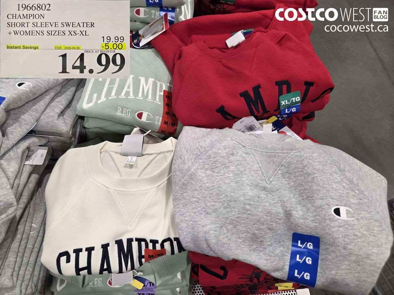 1966802 CHAMPION SHORT SLEEVE SWEATER + WOMENS SIZES XS-XL ($5.00 INSTANT SAVINGS EXPIRES ON 2026-04-26) $14.99